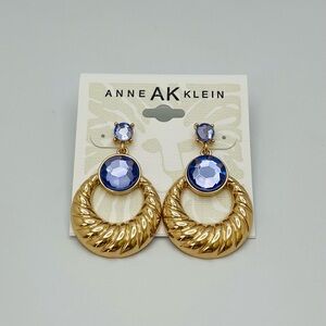 Anne Klein Gold-Tone Hoop Design Earrings with Purple Cabochon and Stud
